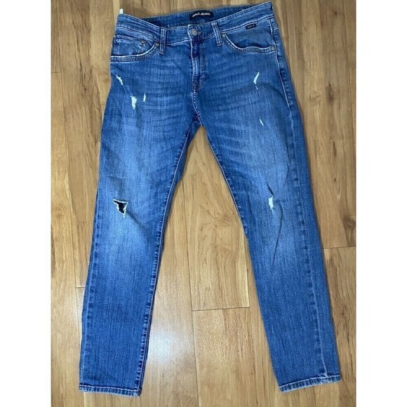 Mavi Jeans Mens 33X32 Blue Distressed Jake Slim Leg Denim Pants 5 Pocket - Picture 1 of 11